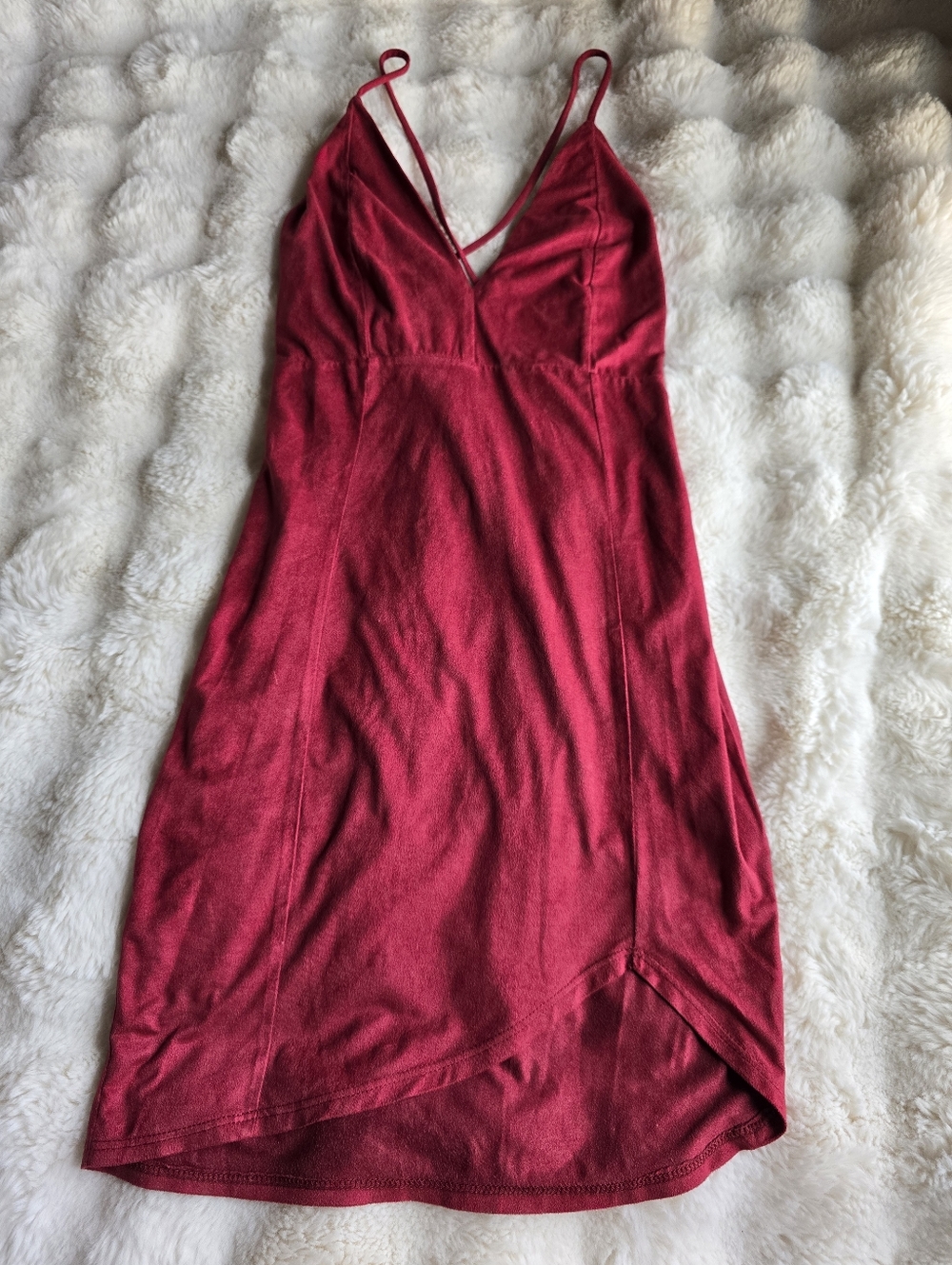Asymmetric Red Suede Mini Dress